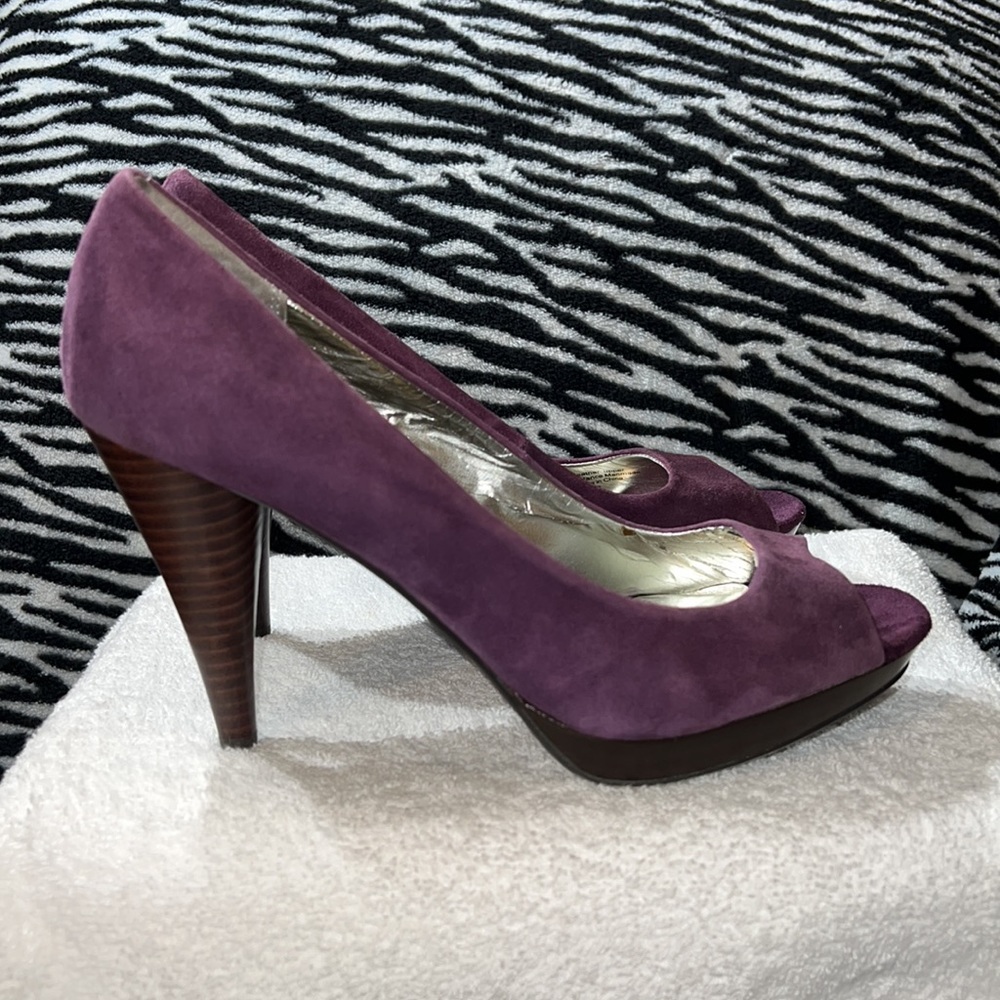 Style & Co Purple Peep Toe Leather Platform Heels Size 8 - Picture 4 of 13